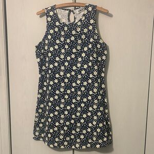Vintage California Concepts 90s Navy Blue Daisy Print‎ Cotton Mini Dress